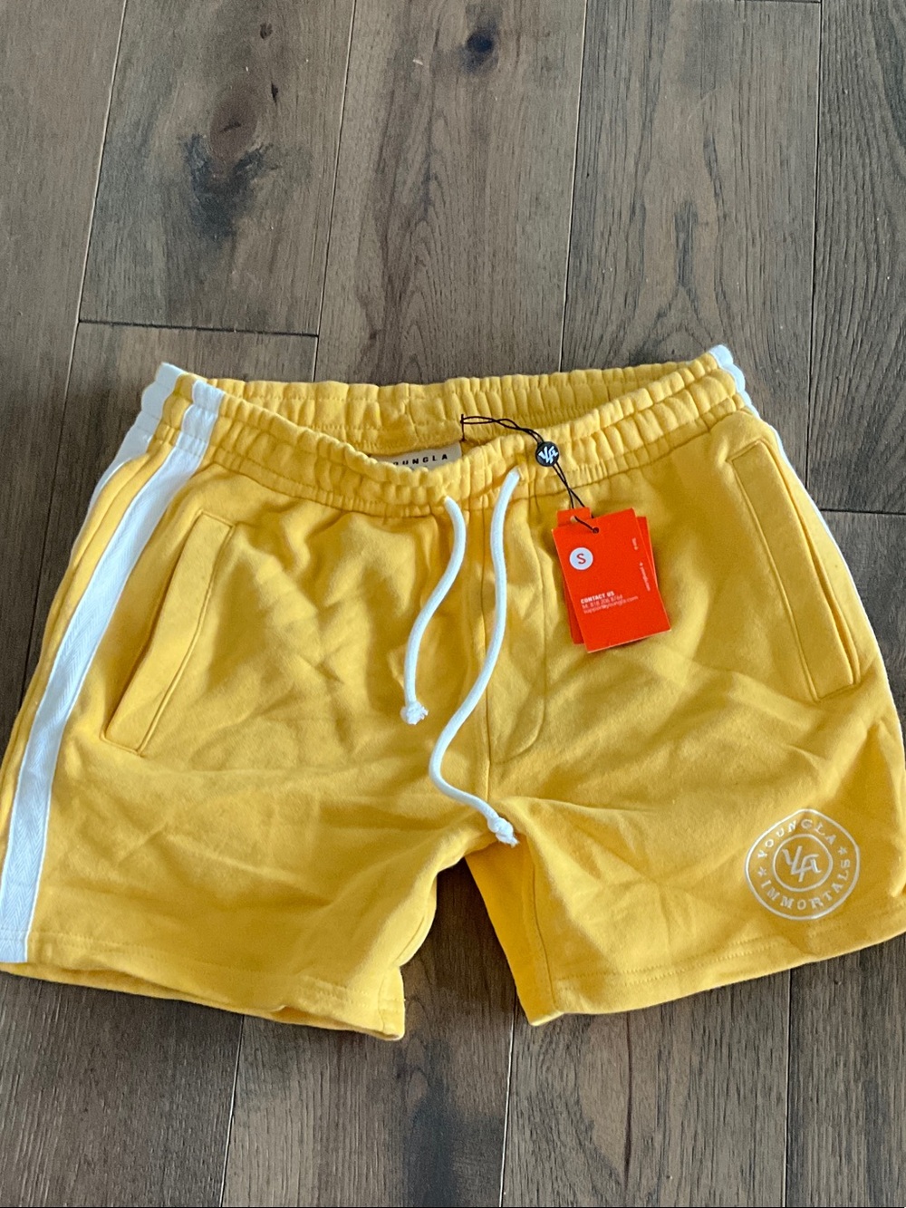 YoungLA Men’s Yellow Athletic Shorts with White Side Stripes